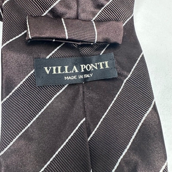 Villa Ponti Designer 100% Seta Silk Brown/White Striped Tie Made in Italy - Picture 9 of 9